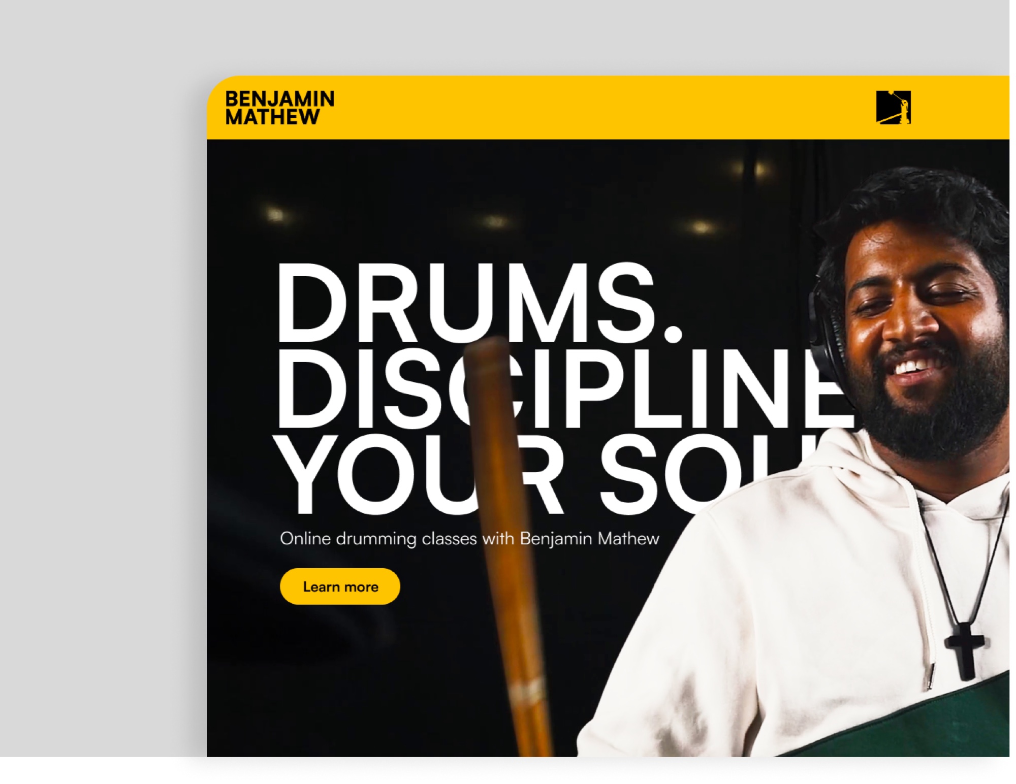 Benjamin Mathew site header, Drums. Discipline your soul