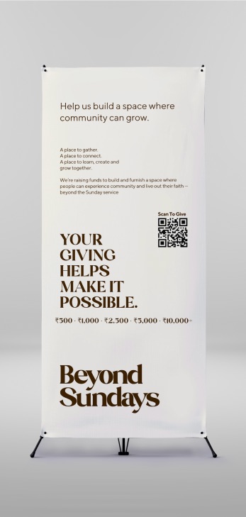Beyond Sundays pull-up banner with a giving QR code