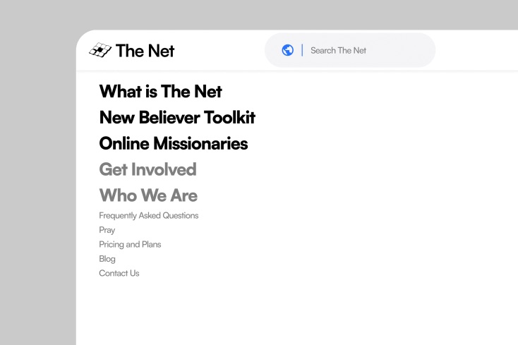 The Net site menu on a browser window
